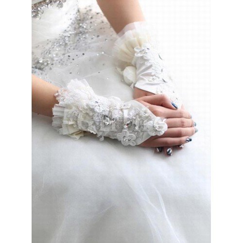 Ausgezeichnet Satin Mit Kristall Modern Brauthandschuhe