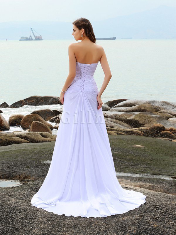 Beach Stil Herz-Ausschnitt Sittsames Brautkleid mit Rücken Schnürung aus Chiffon