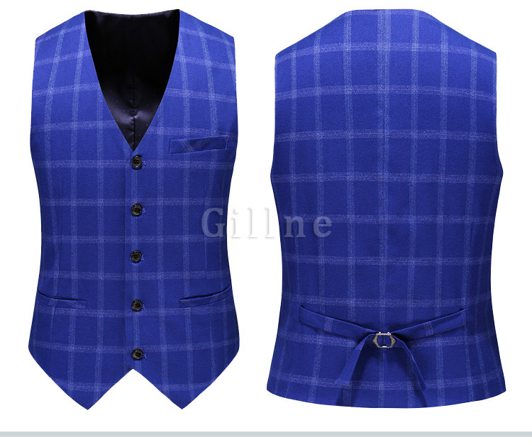 Blau Blazer Plaid Jacke + Weste + Hose Asiatischen