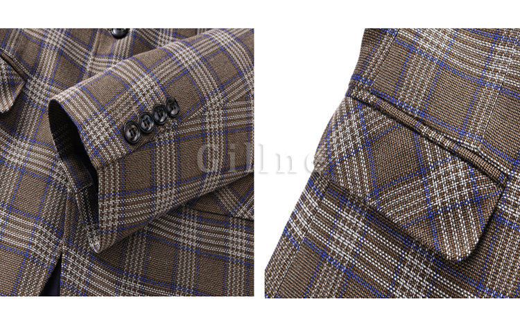 Einreiher Blazer Plaid Slim Fit Männer Anzug Luxus