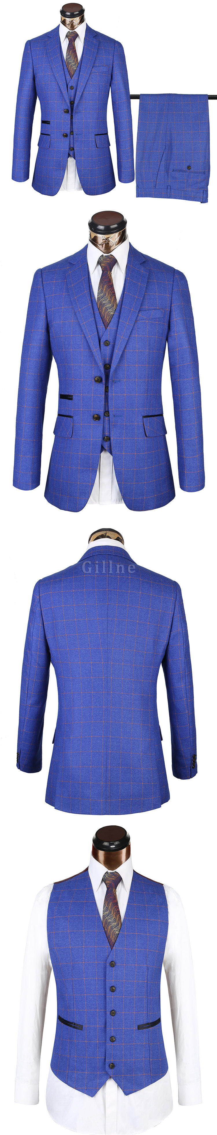 Royal Blau Jacke Hose Weste Mode Hohe Qualität Plaid Anzüge