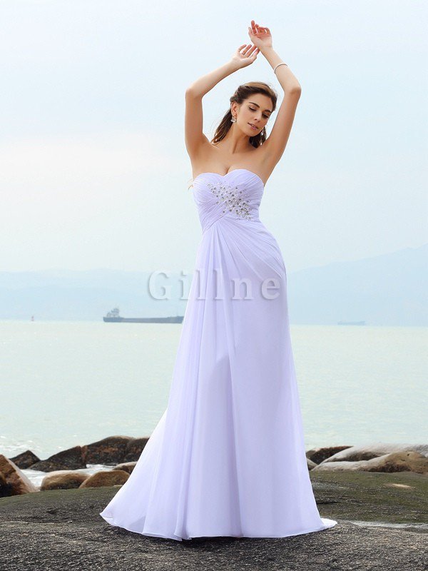 Beach Stil Herz-Ausschnitt Sittsames Brautkleid mit Rücken Schnürung aus Chiffon