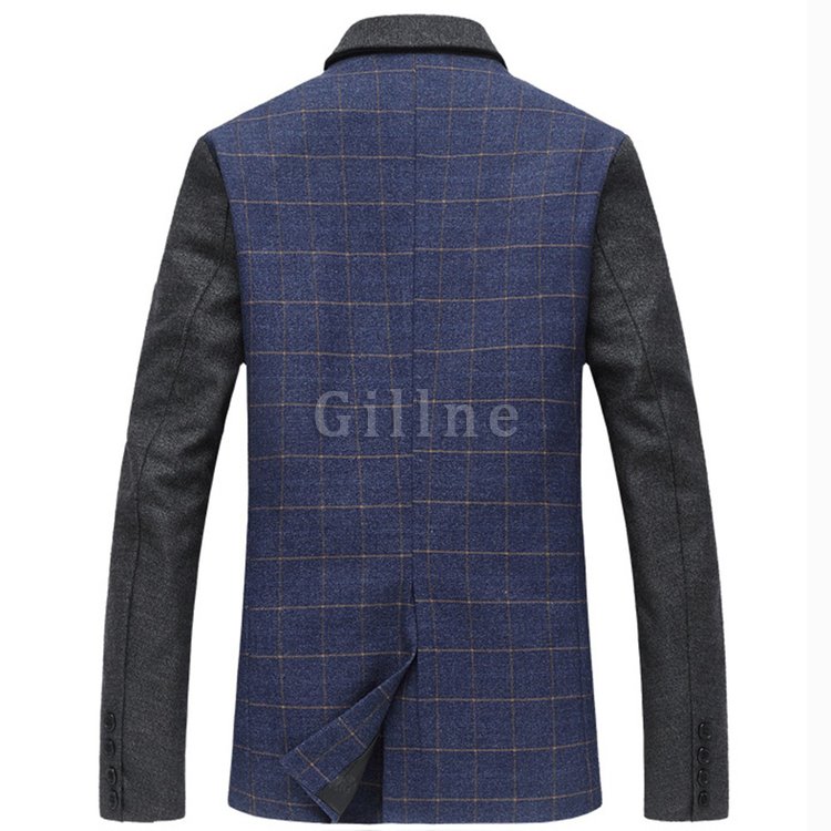 Einreiher Schwarz Herrenanzüge Dünne Plaid Männer Blazer