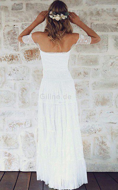 A-Line Kurze Ärmeln Schick Brautkleid mit natürlicher Taille mit Bordüre
