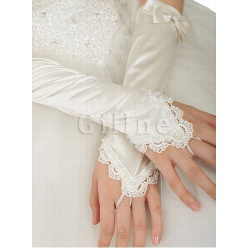 Unverwechselbar Taft Mit Bowknot Weiß Elegant Brauthandschuhe