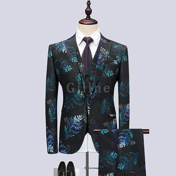 Mode Smoking 3 Stücke Anzug Blazer Groomsmen Floral