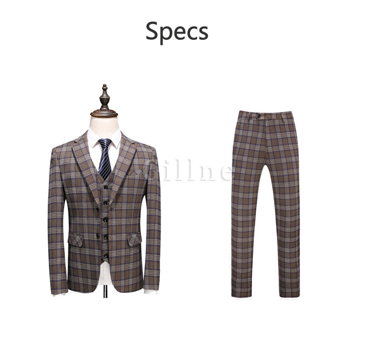 Einreiher Blazer Plaid Slim Fit Männer Anzug Luxus