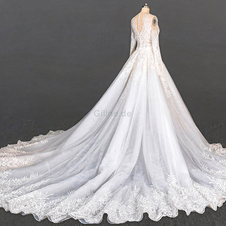 Schlussverkauf Tüll Bodenlanges Anständiges Brautkleid mit Schaufel Ausschnitt
