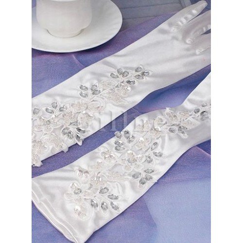 Ehrbar Satin Paillette Weiß Elegant Brauthandschuhe