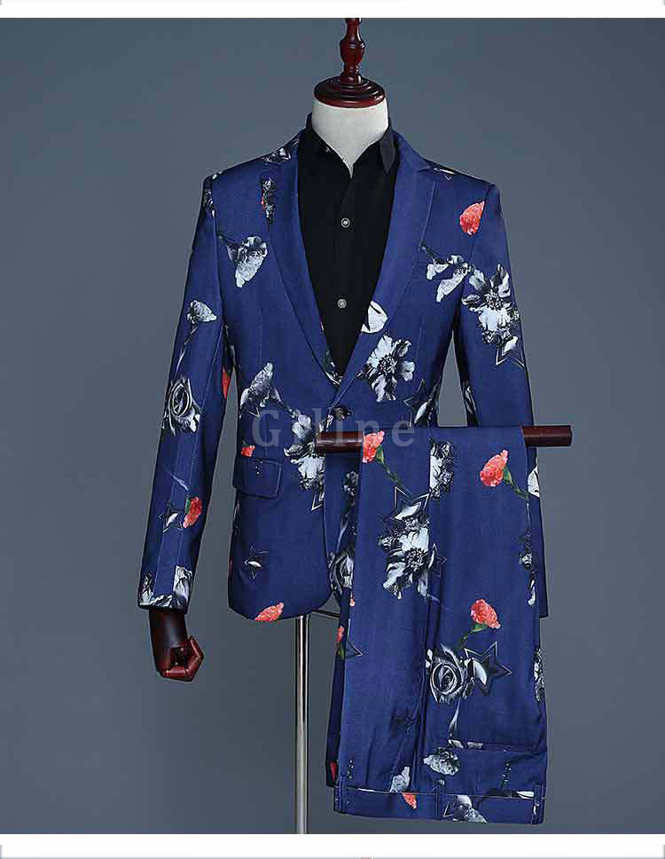 Schwarz Herren Floral Homme Blazer Hosen Sommer Herbst