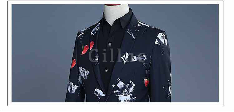 Schwarz Herren Floral Homme Blazer Hosen Sommer Herbst